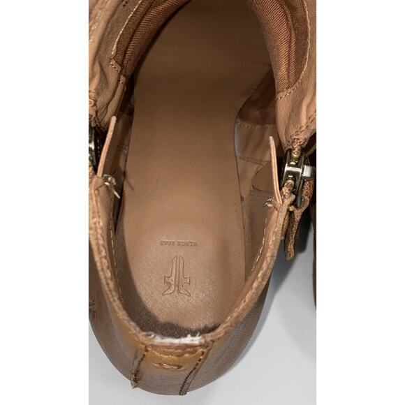 FRYE Judith Cognac Leather Zip Block Heels Ankle Booties - Picture 10 of 16